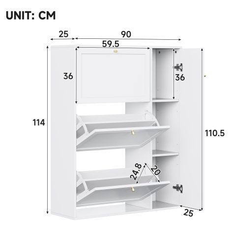 Meuble à chaussures 3 abattants et 1 porte – Coffre avec séparateurs réglables, pour entrée et salon – Rangement modulable (1/5)
