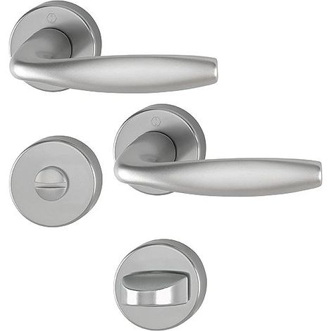 Coppia di maniglie a leva su rosone New-York HOPPE 1810/42K/42KS Aspetto in acciaio inox - Beccuccio a canna condannato - 3736208