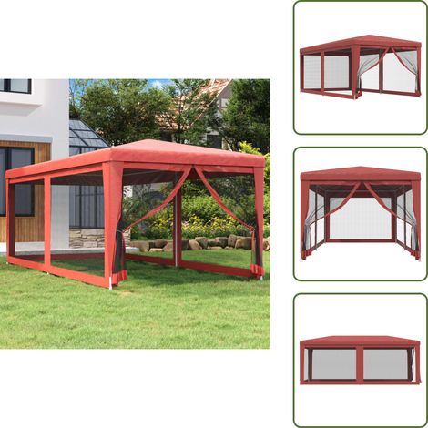 Tente de fête avec 6 parois latérales en maille Rouge 3x6m PEHD - Tents De Réception - Tonnelles - Tentes Événementielles - Abri Solaire - Protection Uv (1/5)