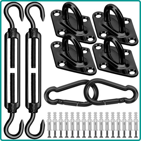 Kit de fixation de voile d'ombrage - 40 pièces - En acier inoxydable 304 - Très résistant - Pour installation d'auvents de jardin - Triangulaire, rectangulaire et carré (M6 noir) (1/5)