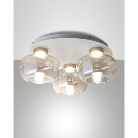 Plafoniera LED Kino Ø51cm 36W 3900lm 3000K Dimmerabile a step, Struttura in metallo e vetro borosilicato Cognac, Classe 1, IP20 - Kino