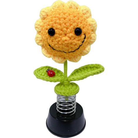 Décorations de tableau de bord tournesol, accessoires de voiture au crochet en forme de tournesol souriant pour femme et fille, décoration intérieure de voiture, bureau (1/5)