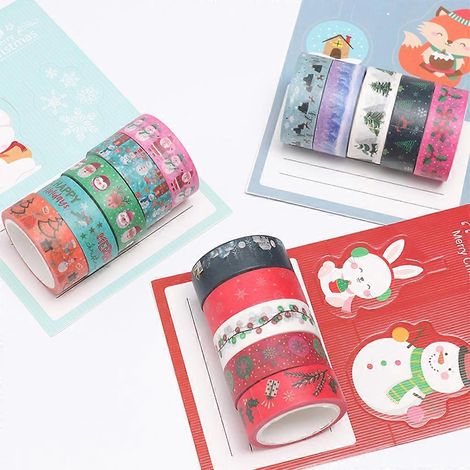 18 rouleaux de ruban adhésif décoratif de Noël (washi tape) avec motifs Père Noël, flocons de neige et sapin, pour adultes et enfants (à faire soi-même). (1/4)