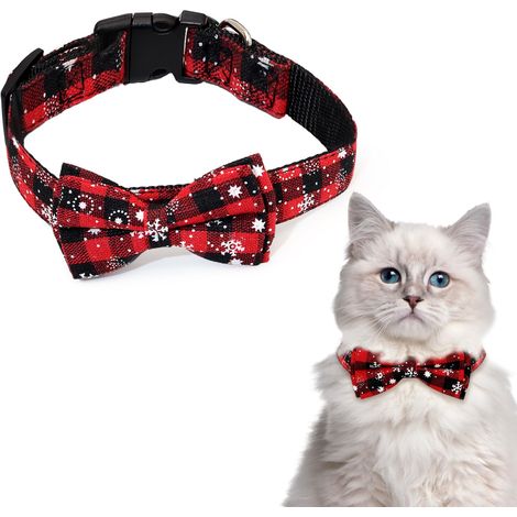Collier Chien Chat Noël Papillon Taille M - 1 pièce, rouge, M - collier animal compagnie noel decoration moyen - chien collier - (1/5)