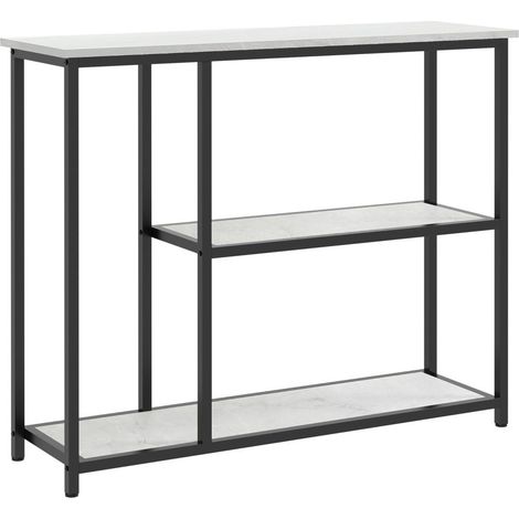 Console meuble 100 cm, table console 3 niveaux, plateaux en effet marbre, cadre en acier, blanc (1/3)