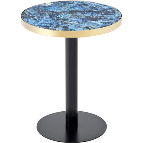 Table plateau rond effet marbre bord doré structure métal stable noir et doré style moderne (1/5)