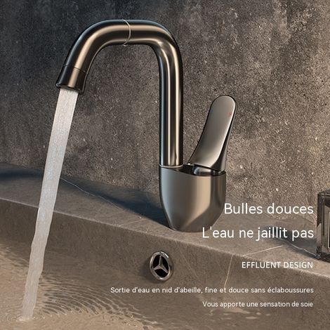 Robinet de Lavabo Mitigeur en Cuivre, Rotatif Multidirectionnel, Gris Gun Métal, pour Salle de Bain (1/4)
