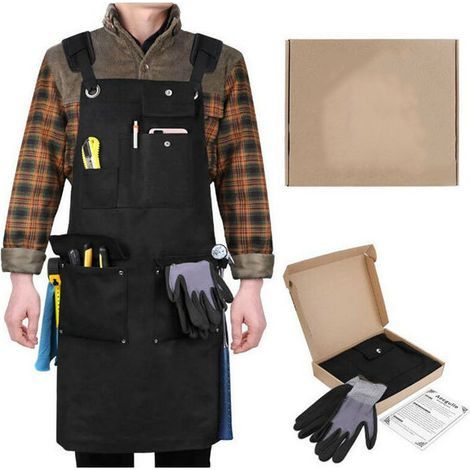 Tablier de protection en toile cirée 16 oz – Dimensions– 10 poches à outils – Résistant à la chaleur et aux flammes (1/5)