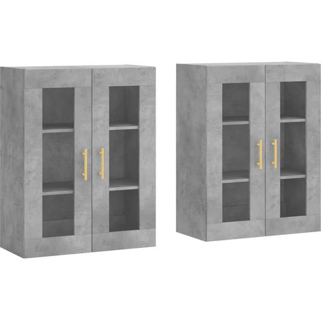 Set di 2 armadietti da parete pratico spazio portaoggetti 69,5 x 34 x 90 cm in legno multistrato grigio cemento 020055424