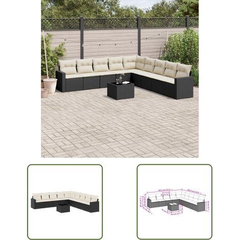 The Living Store Salon de jardin 10 pcs avec coussins noir résine tressée - Ensemble Salon De Jardin - Meuble De Jardin - Résine Tressée - Rotin Synthétique - Mobilier Extérieur (1/3)