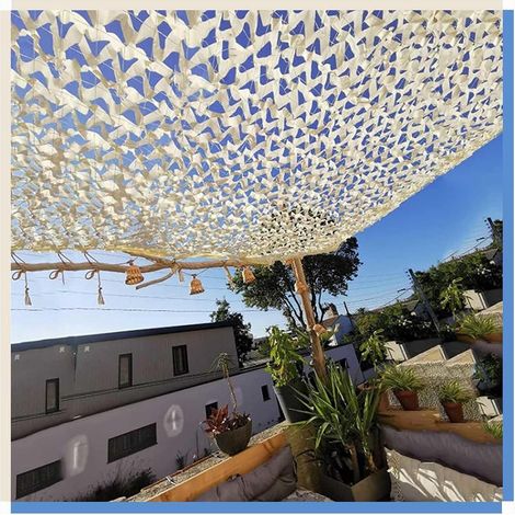 Filet de camouflage beige 3x4m – Tissu Oxford 150D imperméable et ignifuge – Fixation renforcée avec corde en nylon – Décoration jardin (1/4)