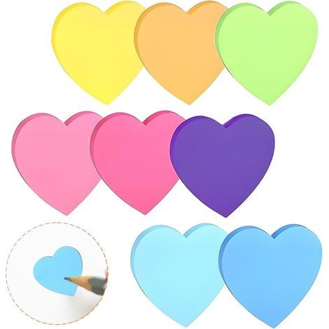 240 herzförmige, selbstklebende Haftnotizen, 8 Farben, 7 cm (8 cm) (1/5)