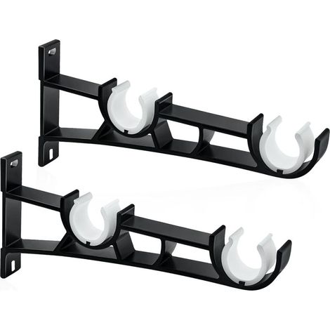 Lot de 2 supports de tringle à rideaux double de 28 mm - Résistants - Noir (1/5)