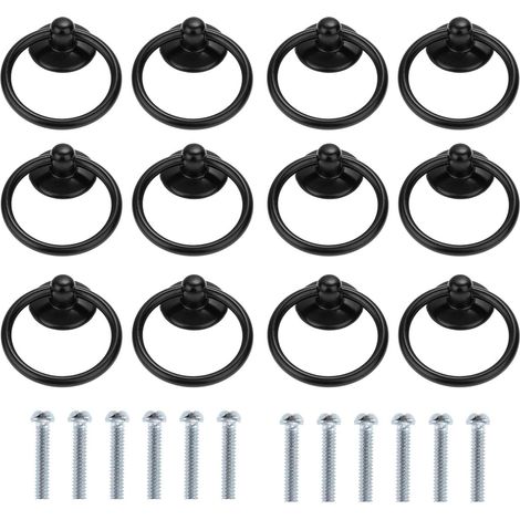 Lot de 12 poignées rondes pour tiroir ou armoire - Style vintage - Trou unique - Noir (1/5)