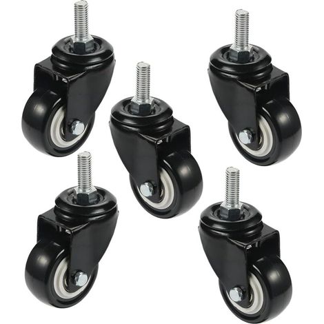 lot de 5 roulettes pivotantes, m8 x 25 mm, caoutchouc et pu,, protection sol, chaise bureau (1/3)