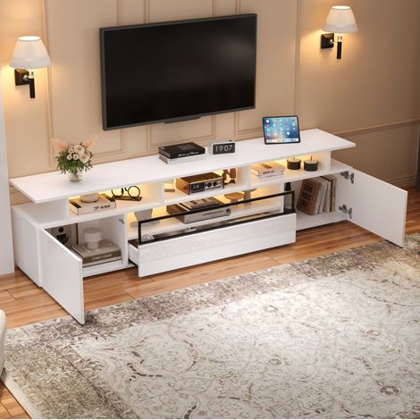 Mueble TV salón con LED y amplio almacenaje blanco HAVRYA (1/5)
