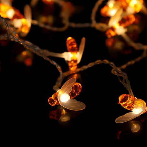 Guirlande lumineuse en forme d'abeille, 10 LED, alimentée par piles, étanche, décorative pour cour extérieure (1,2 m) (1/5)