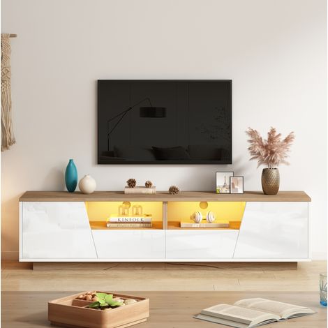 Mobile TV 180x40x46 cm in truciolare bianco, con contenitore per soggiorno, LED FloraGrace (1/5)