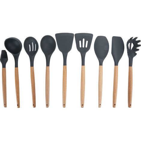Kit Ustensiles Cuisine Silicone - Manche Bois - Résistant -30 à 230 ℃ - 9 Pièces - Pour Cuisinière Antiadhésive (1/5)