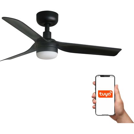 Faro Mini Punt Petit ventilateur de plafond 3 pales noir mat avec éclairage 2700 - 4000 - 6000 K, système intelligent Tuya (1/4)