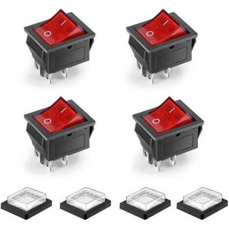 4 Pcs 4 Pins 2 Positions on/Off étanche LED éclairée Interrupteur à Bascule Interrupteur Bascule Mini Bateau DPST AC 250V 16A 125V 20A, Rouge (1/4)