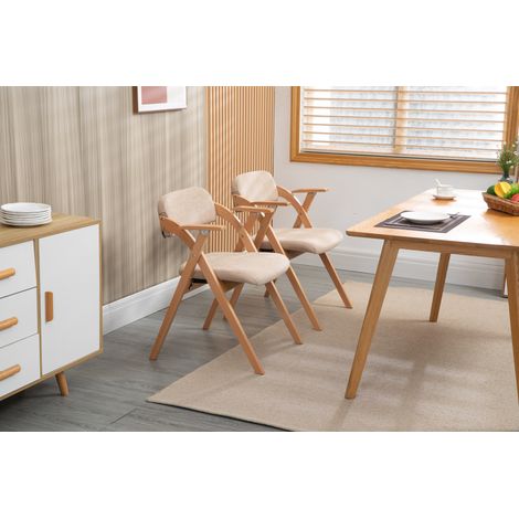 Chaises pliantes avec accoudoirs, bois de hêtre, assise rembourrée, lot de 2, couleur kaki (1/5)