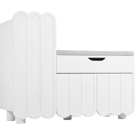 Meuble à chaussures moderne 3 portes avec tiroir et assise rembourrée blanche pour entrée (1/5)