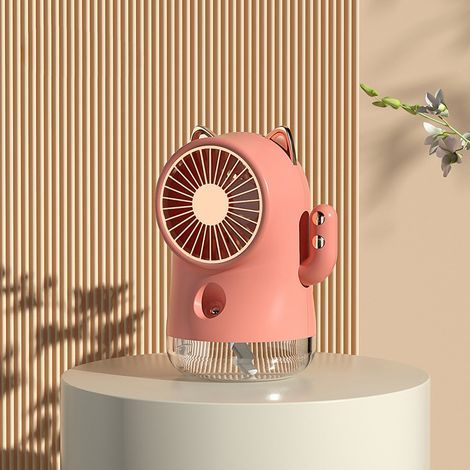 Ventilateur brumisateur bureau forme chat porte-bonheur nano spray 3 vitesses multifonction rafraîchissant petit ventilateur pour maison bureau voyage rose (1/5)