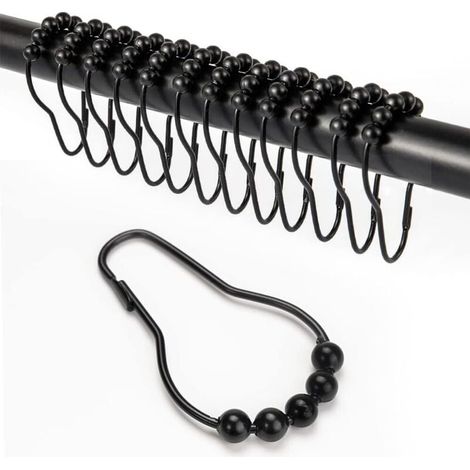 12 Pièces Crochet Rideau Douche, Anneau Rideau Douche avec Système Coulissant, Anneaux pour Tringle à Rideaux Antirouille, Anneaux Rideaux Douche pour Rideau de Porte, Rideau de fenêtre