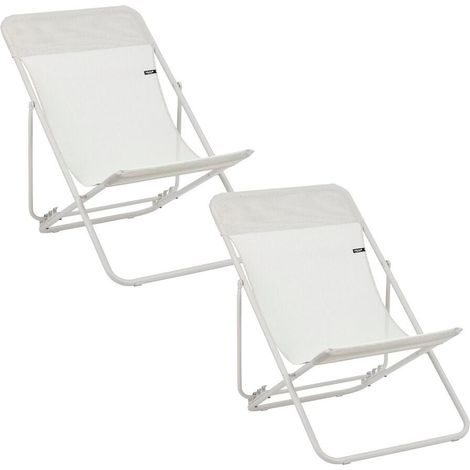 Lot De 2 Transats Jardin Pliants Multi-positions - Maxi Transat - Batyline® Iso - Beige Seigle - Lafuma Mobilier