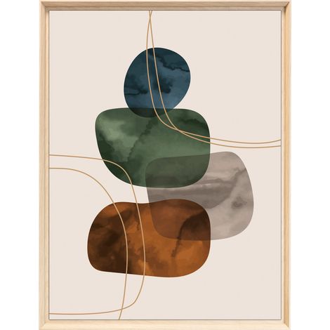 Tableau mural encadré formes organiques suspendues 60x80 cm - Tableau Mural Décoratif - Image Encadrée Imprimée en HD - Impression 60x80 cm sur Fibres de Bois FSC - Finition Mate - Fabriqué en France