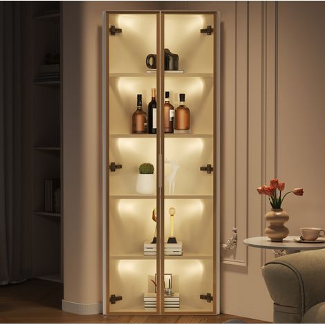 Vetrina angolare LED 62 x 35 x 160 cm in MDF, vetro temperato, bianca HAVRYA (1/5)