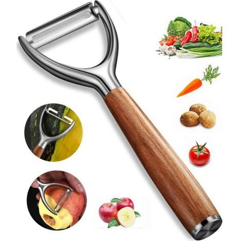 Éplucheur - Acier Inoxydable 304 Et Poignée En Bois - Pour Pomme De Terre Carotte Concombre Pomme Poire Kiwi - 1 Pièce (1/4)