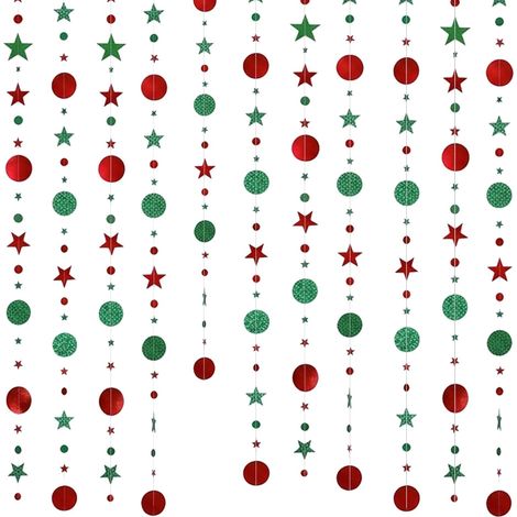 4 guirnaldas navideñas de papel rojo/verde, círculos/estrellas, adornos colgantes