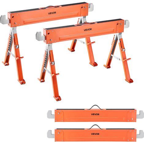Chevalet de Sciage, Lot de 2, Tréteau de Sciage Pliable, Capacité de Charge 816,5 kg, Hauteur Réglable, Pieds Robustes, Patins Antidérapants, Outil pour Menuiserie, Menuisiers, Bricoleurs Bois (1/5)