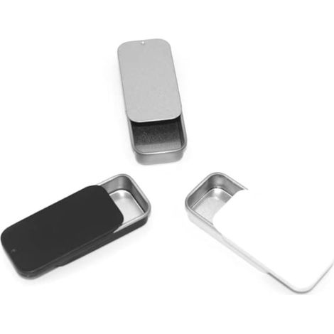 Boîte En Fer Blanc - Boîte À Rangement Rectangulaire Avec Couvercle Coulissant - 80 x 34 x 10 mm - Argent Noir Blanc - Lot De 3 (1/5)