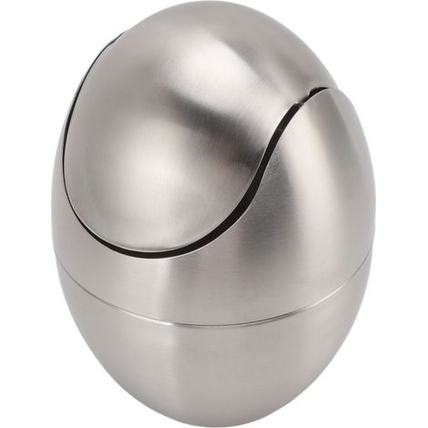 Poubelle de bureau en acier inoxydable en forme d'œuf, mini poubelle de comptoir avec couvercle basculant pour salle de bain ou chambre