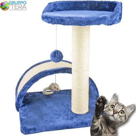 Tiragraffi Per Gatti Blu Con Gioco Pallina Palo 50cm Topolino Tunnel Soffice (1/6)