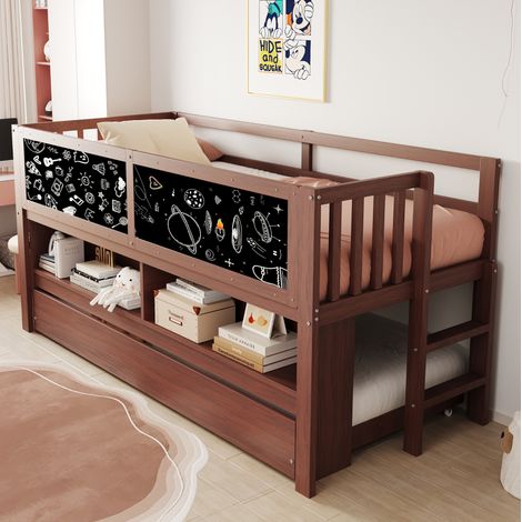Letto a soppalco 90x200 cm marrone in legno con letto estraibile (1/5)