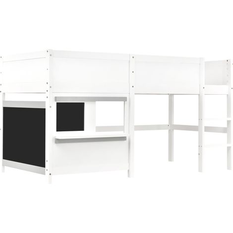 Lit enfant cabane 90 x 200 cm blanc en pin avec tableau noir et échelle (1/5)