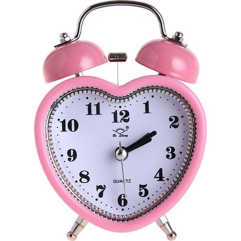 Réveil créatif en forme de cœur silencieux avec veilleuse 7,6 cm double cloche fort réveil silencieux analogique quartz vei (1/4)