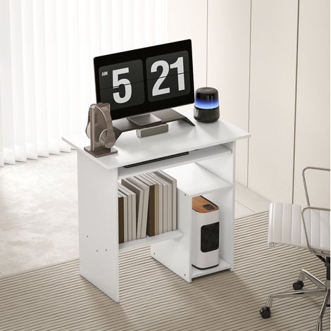Scrivania per computer 80 x 45 x 75 cm con vassoio tastiera e vani contenitore bianco DESVIAE (1/5)