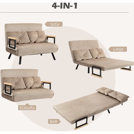 Canapé-lit pour invité, accoudoirs en bois, structure métallique, charge max 120 kg, 102x73x81 cm, marron clair (1/5)