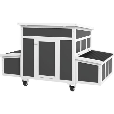 Poulailler, plateau escamotable, gris foncé, bois 1 à 6 poules, 2 nids, toit ouvrant (1/5)