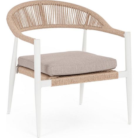 Poltrona "Jandia" in alluminio verniciato a polvere da giardino e veranda -Bianco/Beige (1/4)