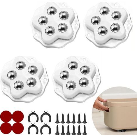 Mini rotelle per mobili, 4 rotelle con 5 cuscinetti a sfera ciascuna, capacità 300 kg, con adesivo e viti. Ruota girevole universale a 360°, rotella per mobili per (1/5)