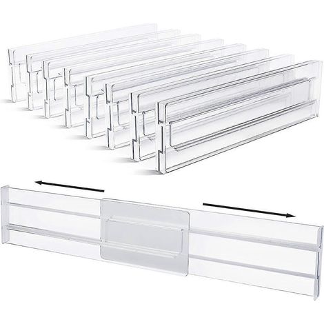 Lot de 8 séparateurs de tiroir, réglables en hauteur (8,1 cm), extensibles de 28 à 52,3 cm, pour l'organisation des tiroirs de cuisine. (1/5)