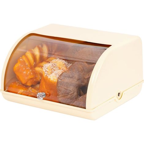 Contenitore per il pane da banco in acrilico beige, ideale per conservare pane fatto in casa, biscotti, bagel e muffin. Dotato di coperchio a rullo.