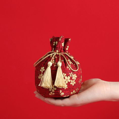 Gastgeschenktüte mit Pompons und Kordelzug für Hochzeitsgäste, Typ A (1/2)