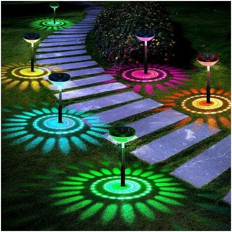 4 Pack Solar Powered Path Lights, Color Changing/Warm White LED Solar Outdoor Lights, IP67 Waterproof Solar Street Lights, Solar Garden Lights for Garden Decoration (1/5)